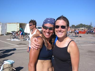 Michelle (left) and me at her first 1/2 Ironman in 2003